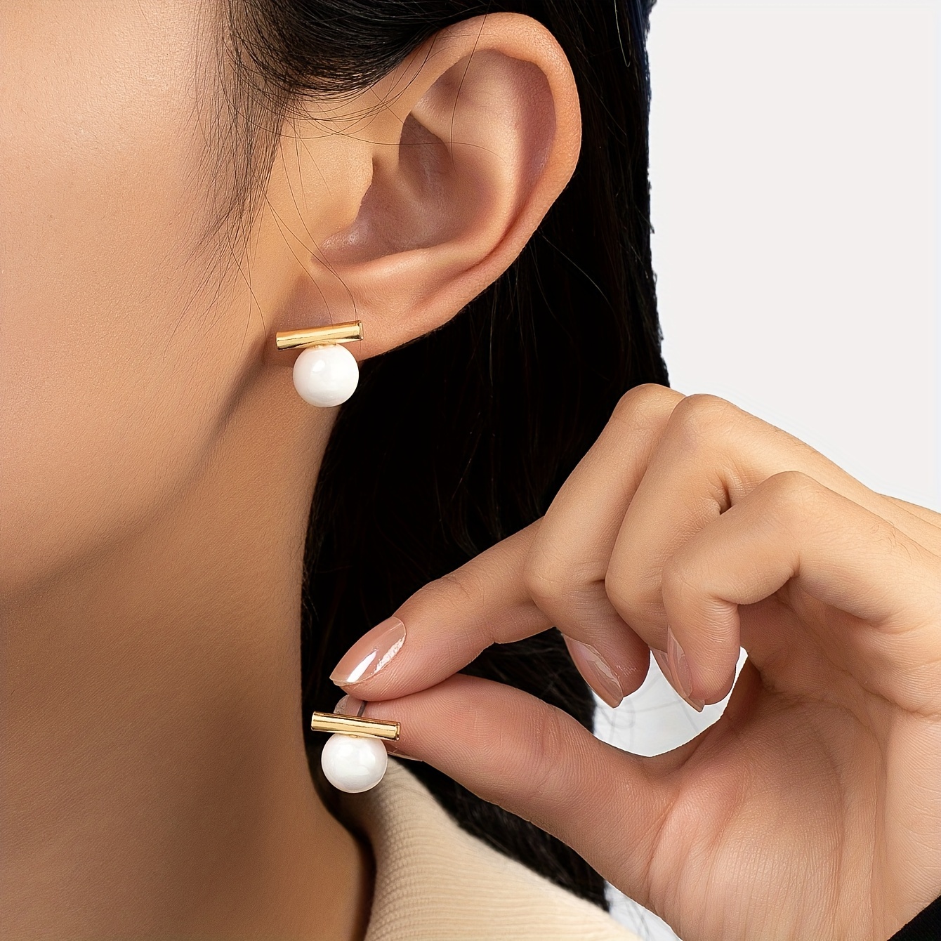Golden Stick Faux Pearl Dangle Earrings